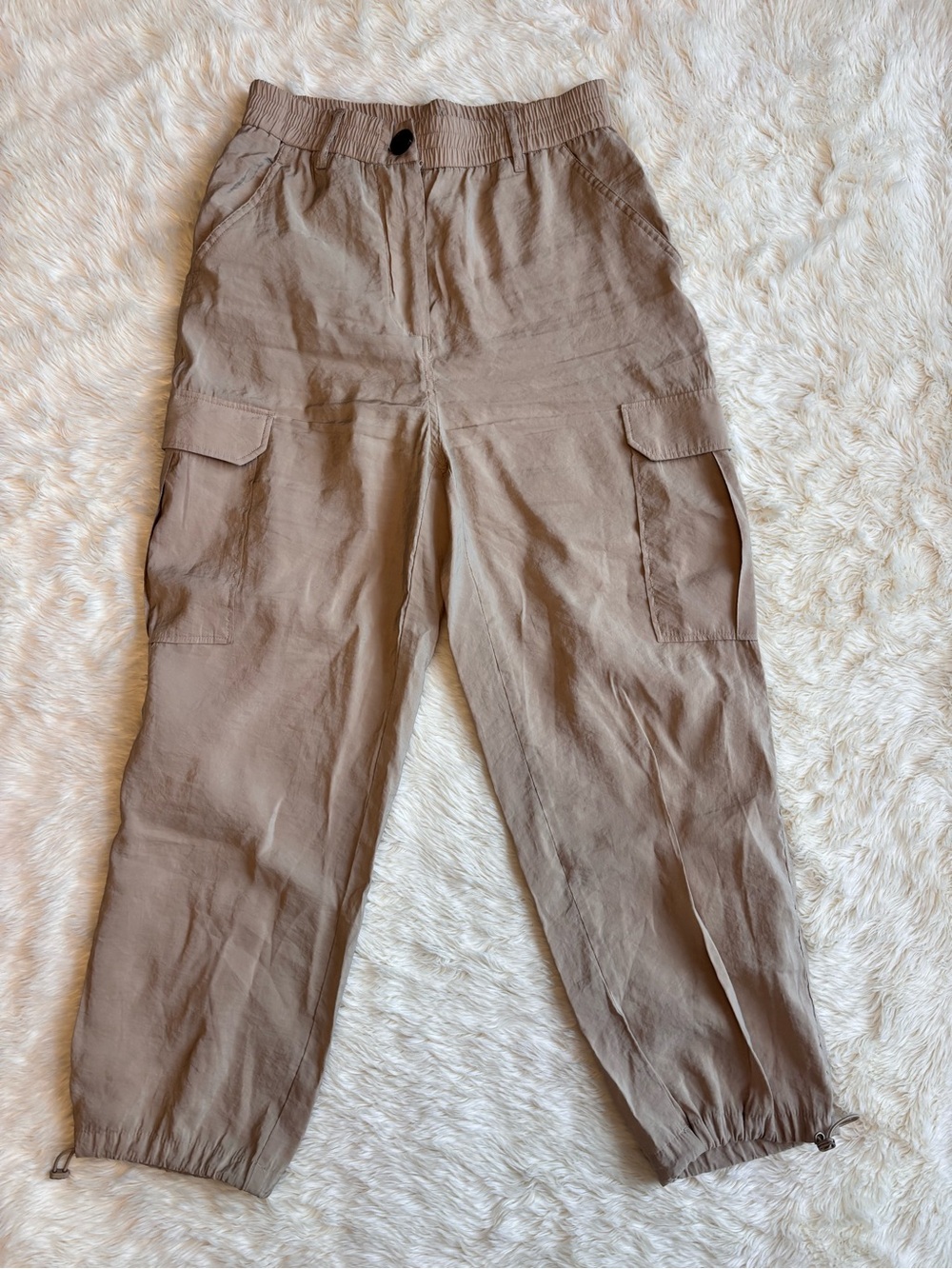 Joie Lightweight Tan Elastic Waist Cargo Parachute Jogger Pants Womens Medium